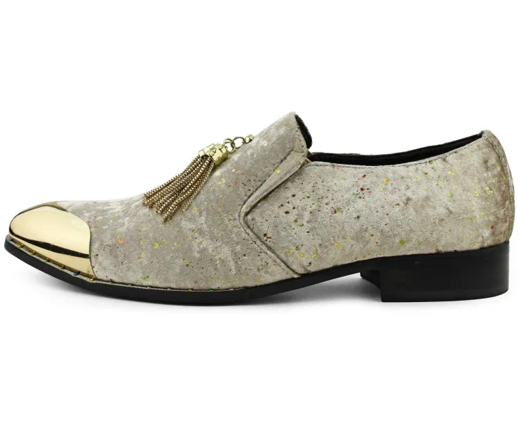 Amali Chaz Taupe Men’s Gold Glitter Dress Shoes