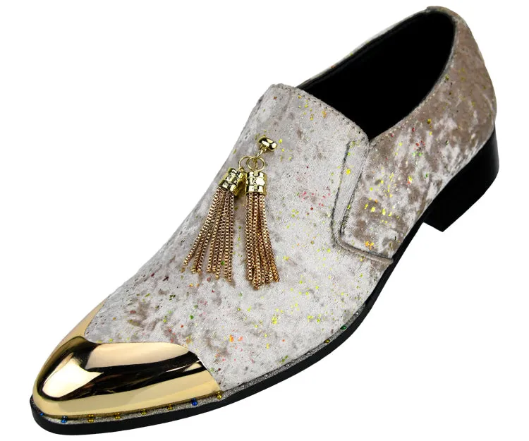 Amali Chaz Taupe Men’s Gold Glitter Dress Shoes
