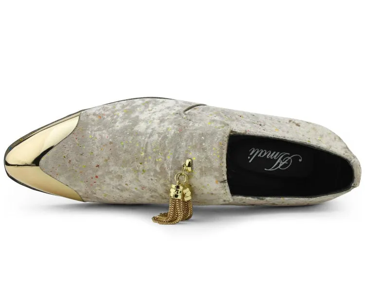 Amali Chaz Taupe Men’s Gold Glitter Dress Shoes