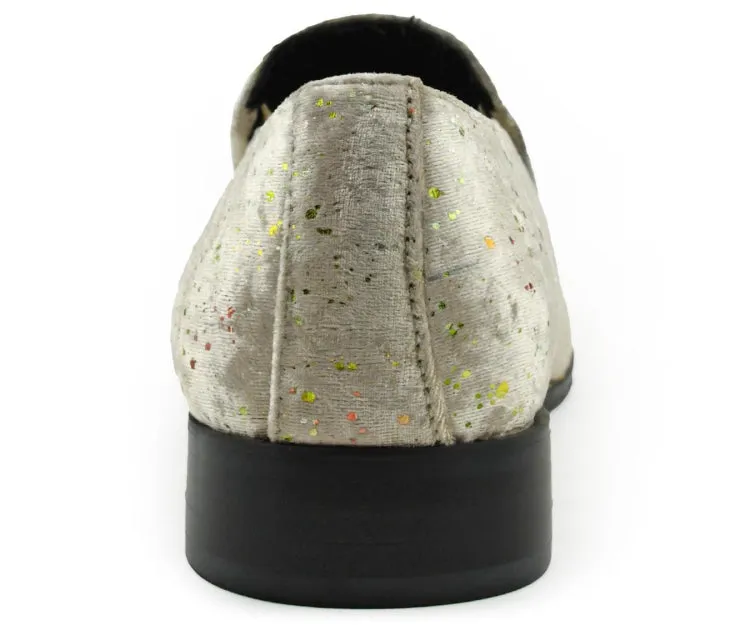 Amali Chaz Taupe Men’s Gold Glitter Dress Shoes