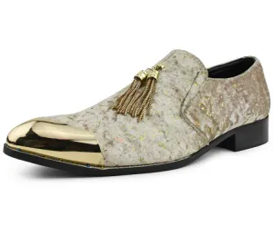 Amali Chaz Taupe Men’s Gold Glitter Dress Shoes
