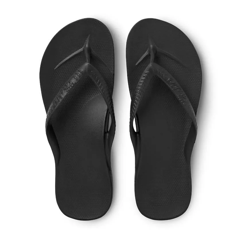Arch support flip flops in black