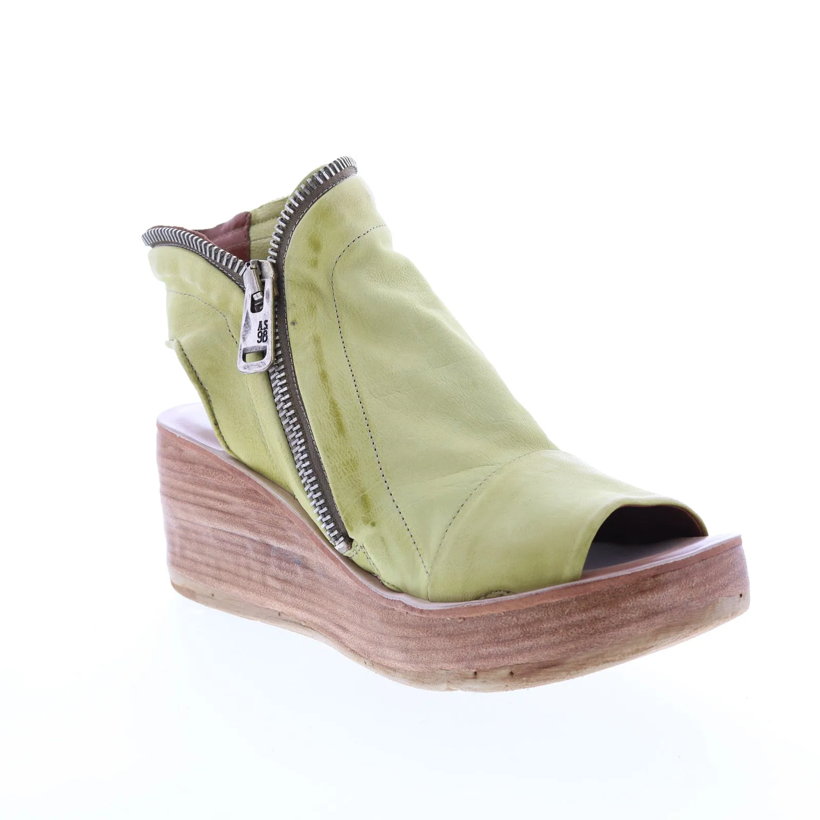 A.S. 98 Naylor 528052-501 Womens Green Leather Zipper Sandals Wedges Shoes