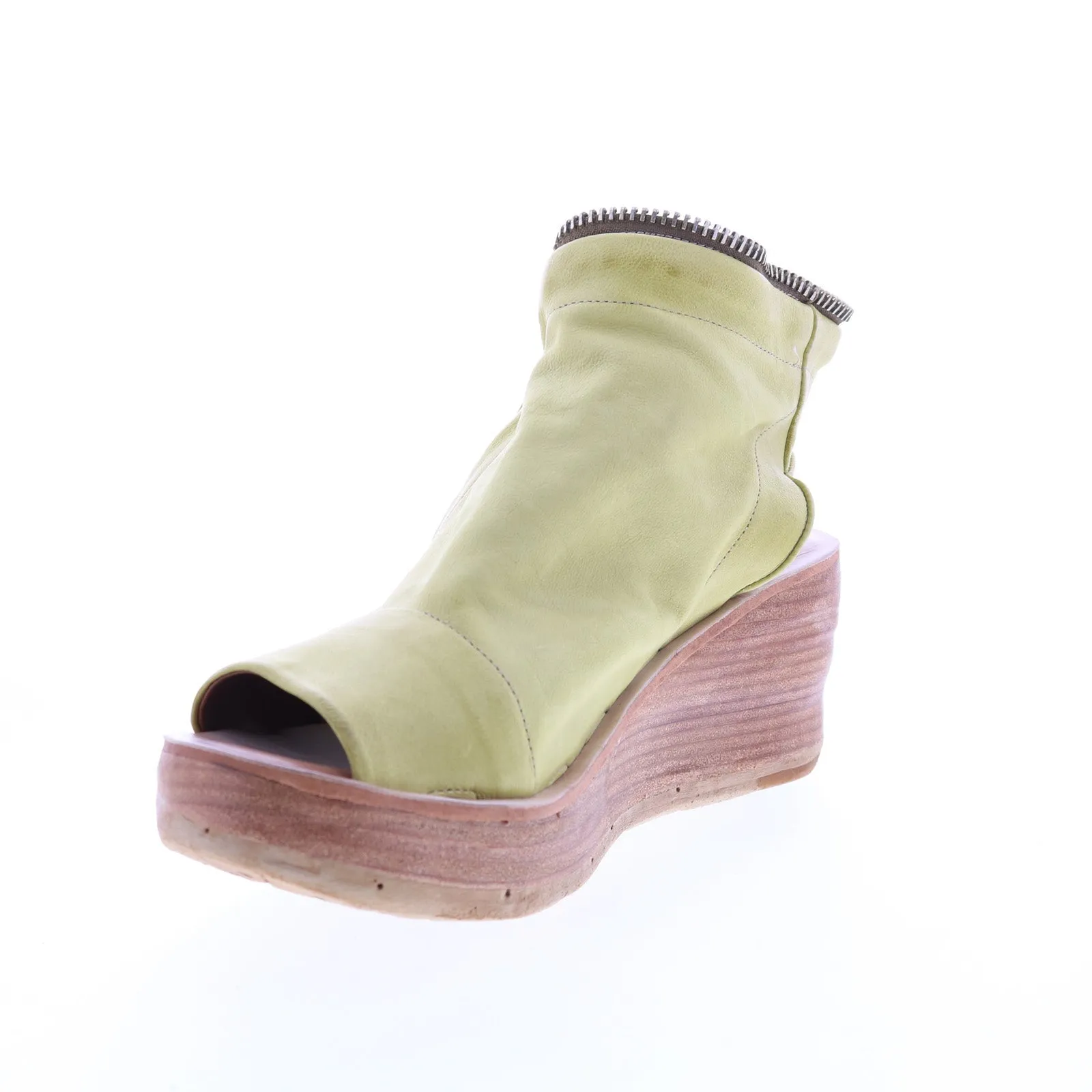 A.S. 98 Naylor 528052-501 Womens Green Leather Zipper Sandals Wedges Shoes