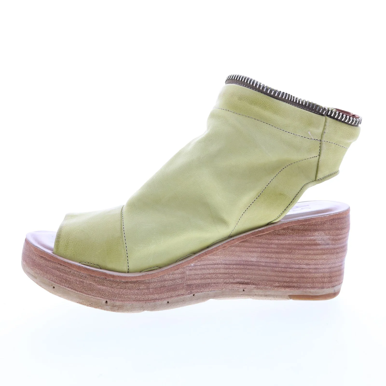 A.S. 98 Naylor 528052-501 Womens Green Leather Zipper Sandals Wedges Shoes