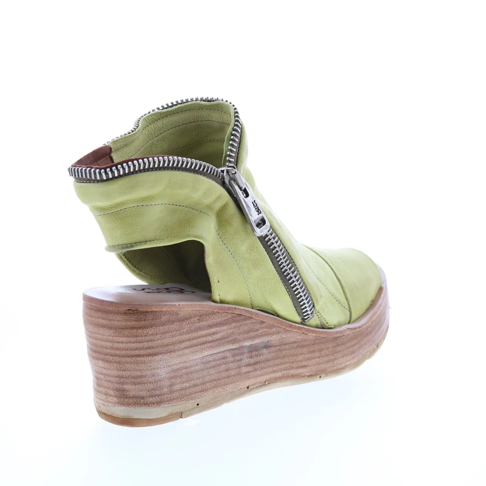A.S. 98 Naylor 528052-501 Womens Green Leather Zipper Sandals Wedges Shoes