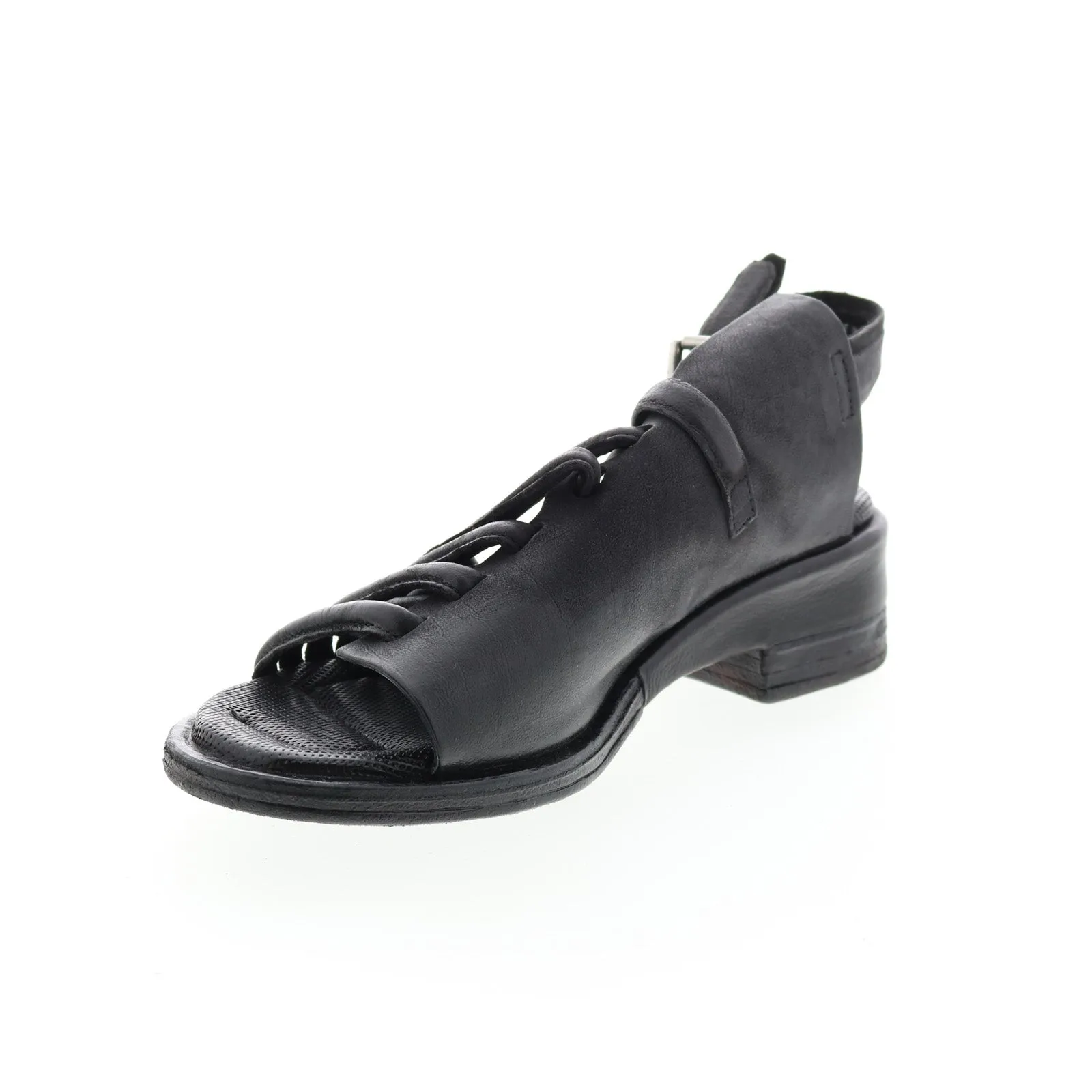 A.S. 98 Simmy A70002-101 Womens Black Leather Hook & Loop Strap Heels Shoes