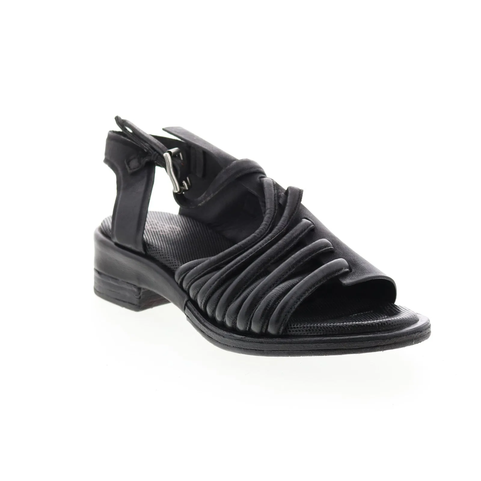 A.S. 98 Simmy A70002-101 Womens Black Leather Hook & Loop Strap Heels Shoes