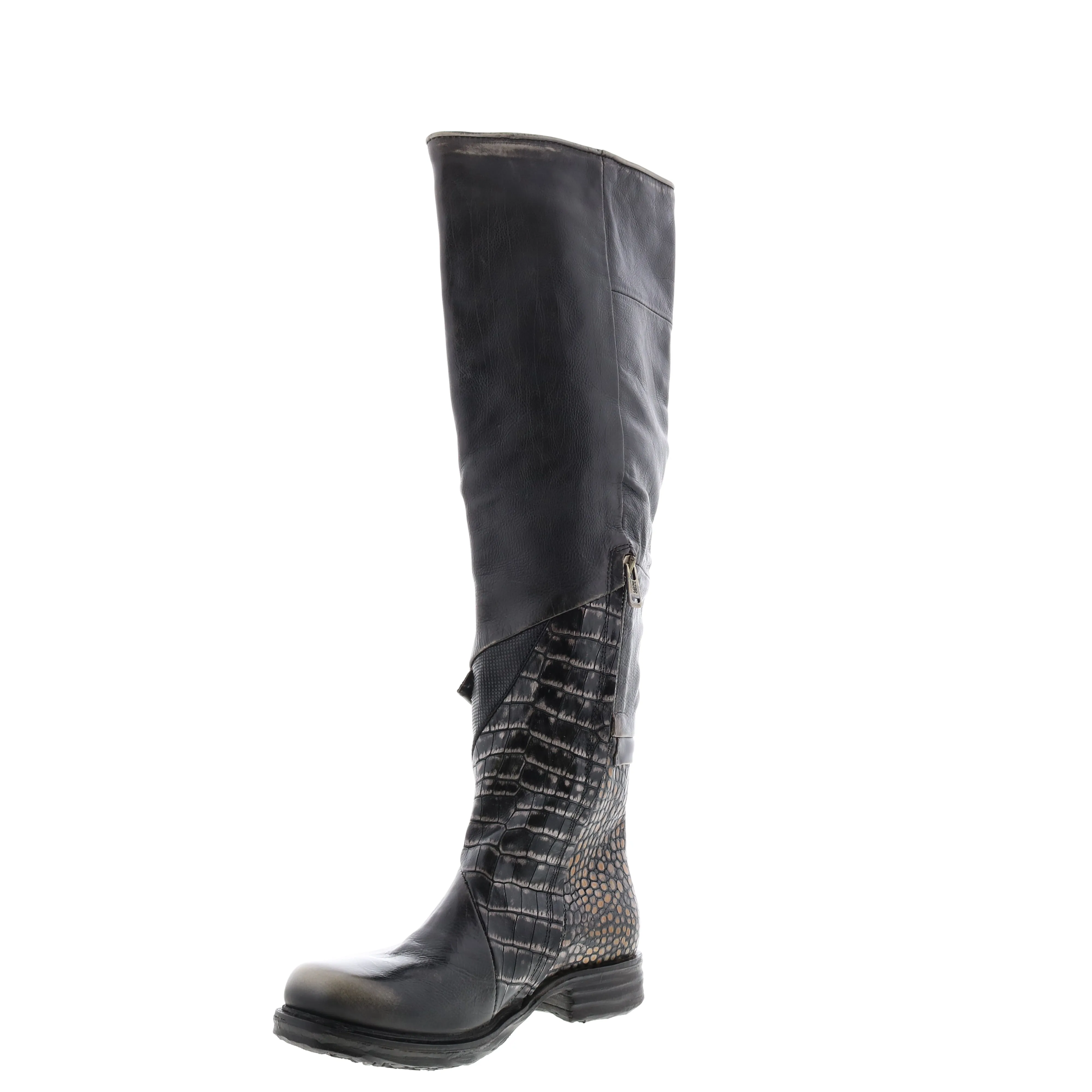 A.S. 98 Sonny A50310-203 Womens Black Leather Zipper Knee High Boots