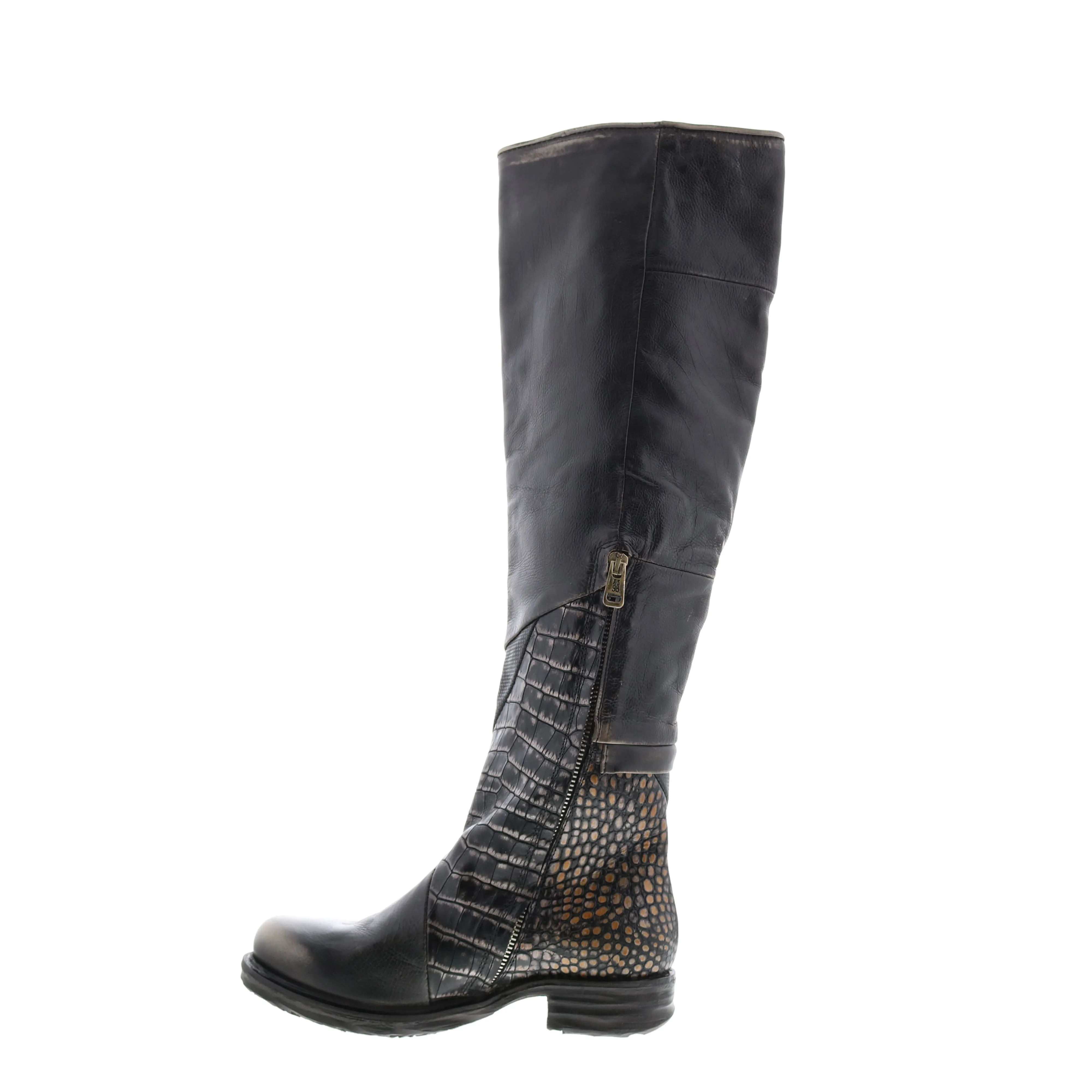 A.S. 98 Sonny A50310-203 Womens Black Leather Zipper Knee High Boots