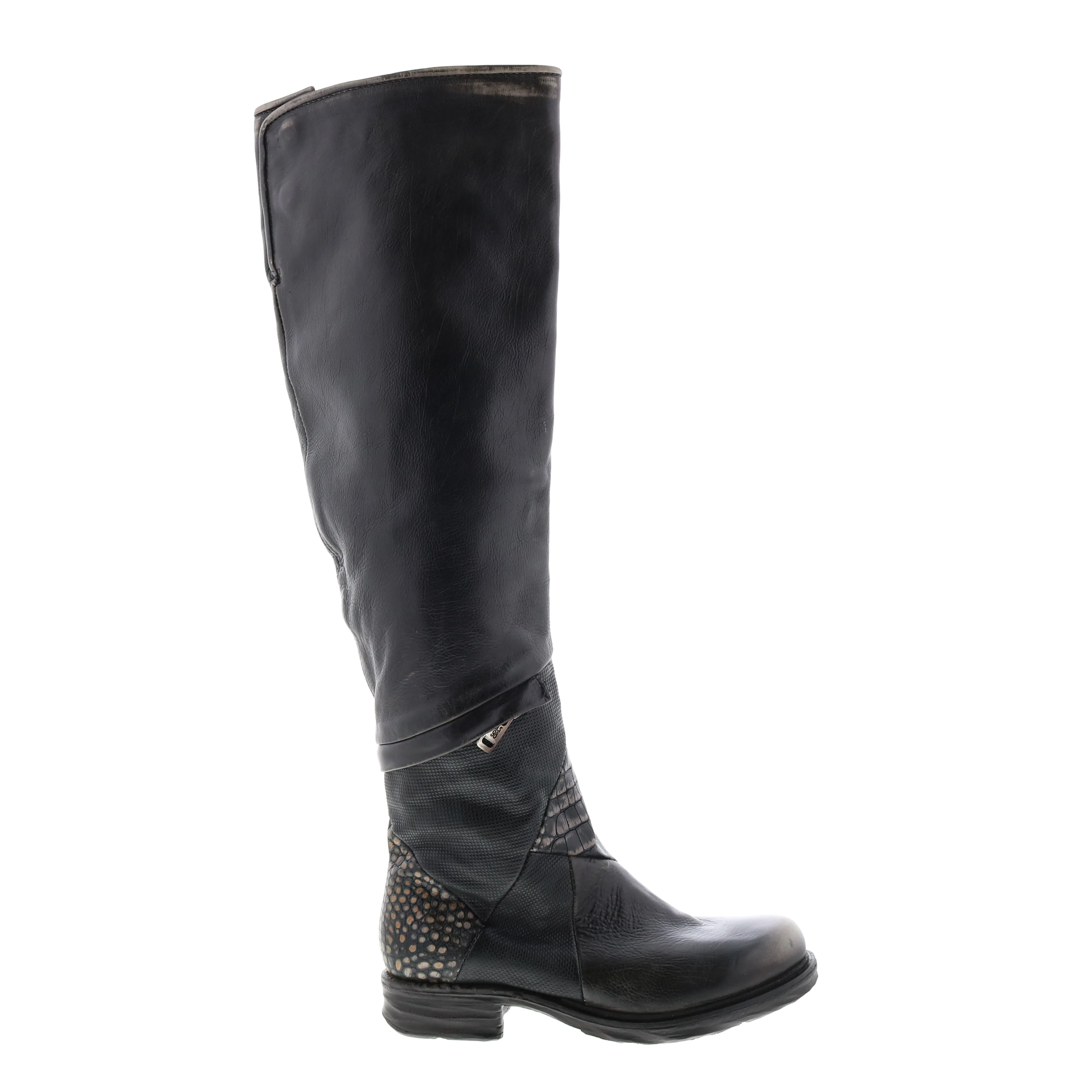 A.S. 98 Sonny A50310-203 Womens Black Leather Zipper Knee High Boots