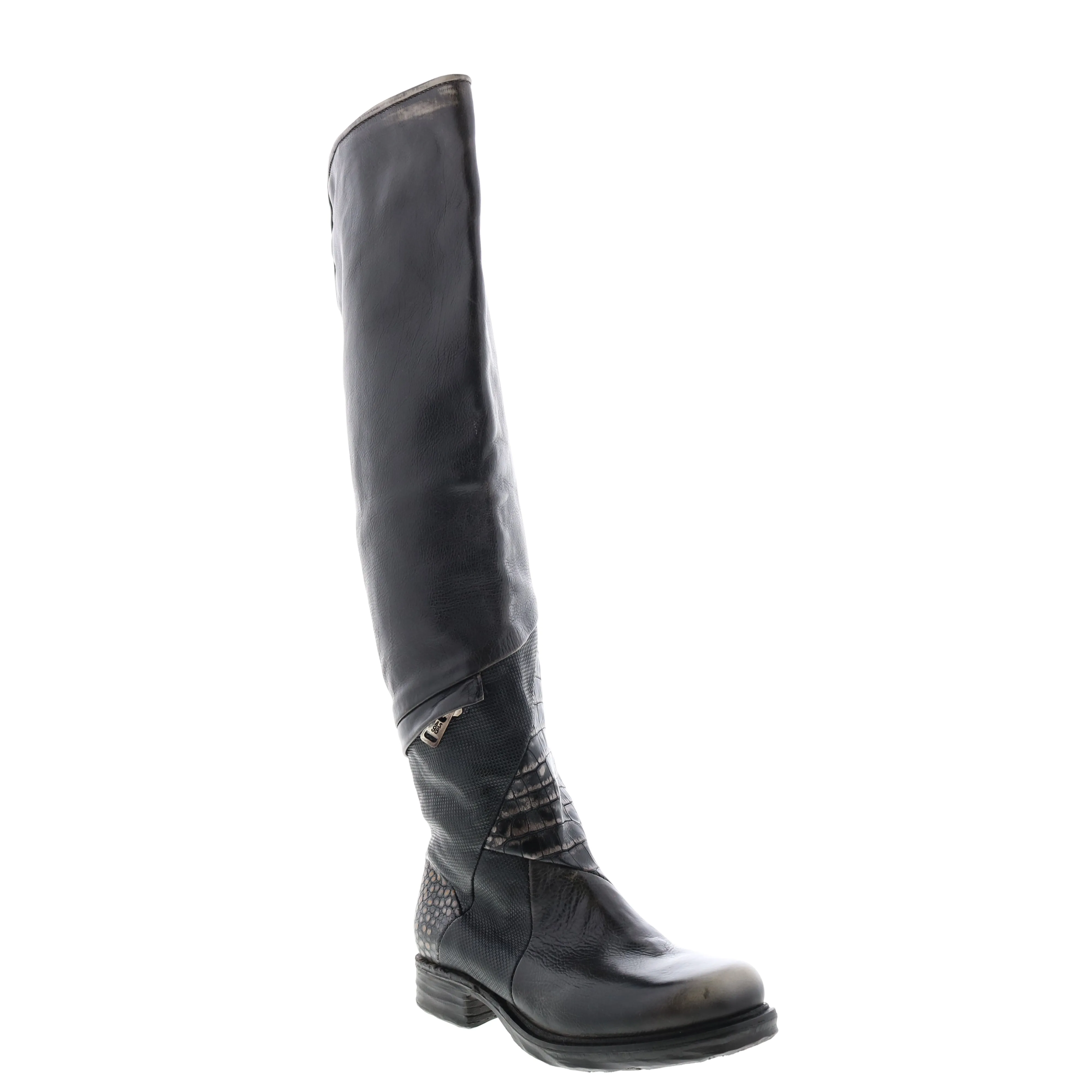 A.S. 98 Sonny A50310-203 Womens Black Leather Zipper Knee High Boots
