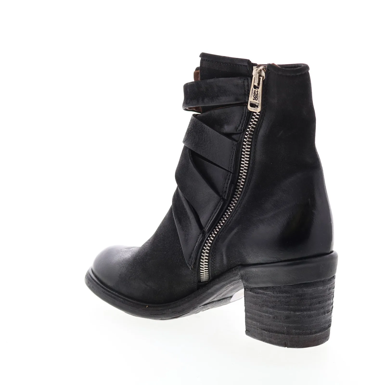 A.S.98 Jacob A24211-301 Womens Black Leather Zipper Mid Calf Boots