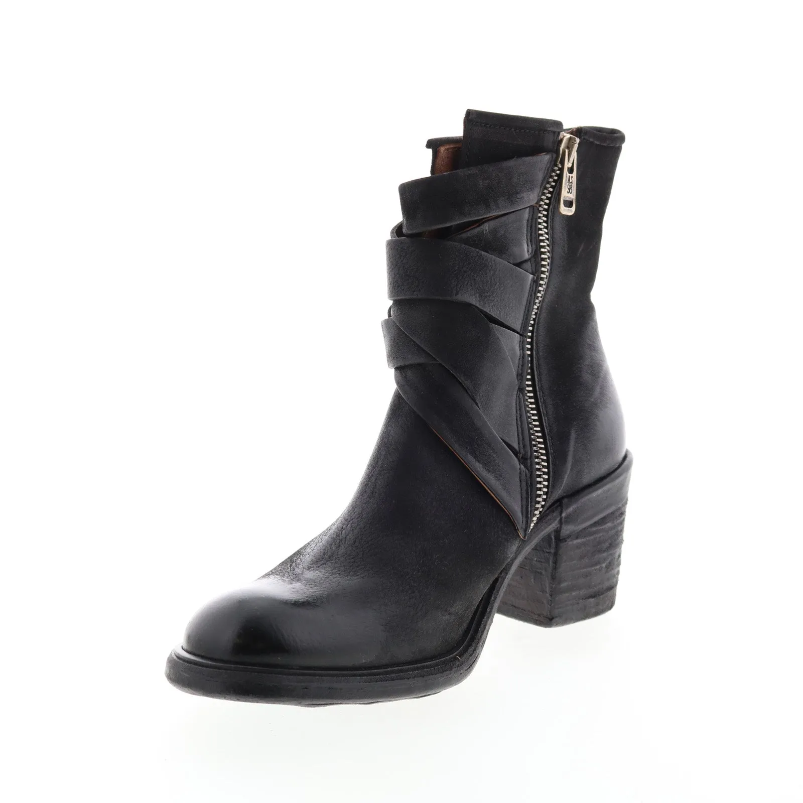 A.S.98 Jacob A24211-301 Womens Black Leather Zipper Mid Calf Boots