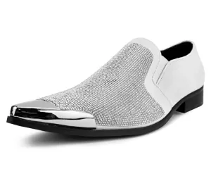 Bolano Dezzy White Rhinestone Men’s Suede Tuxedo Slippers