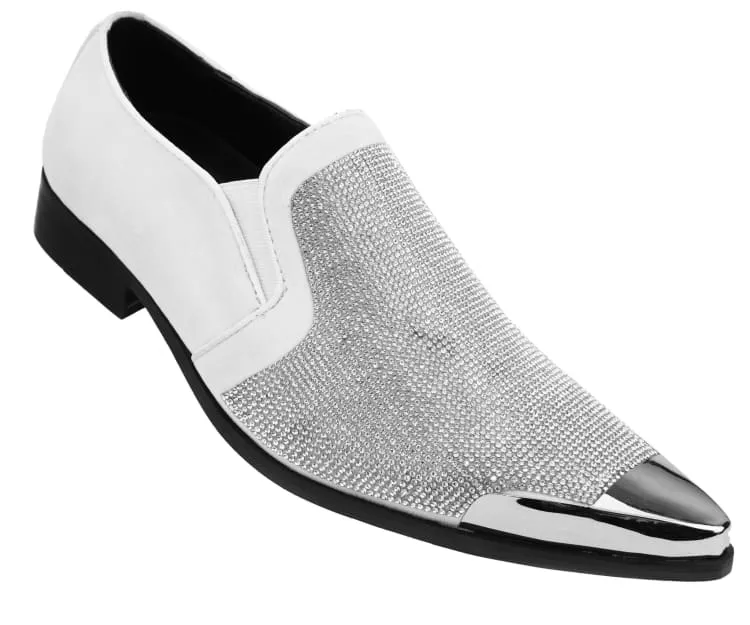 Bolano Dezzy White Rhinestone Men’s Suede Tuxedo Slippers