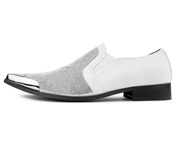 Bolano Dezzy White Rhinestone Men’s Suede Tuxedo Slippers
