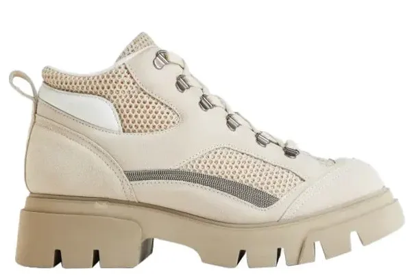 Brunello Cucinelli Women's Monili Suede and Mesh Booties In Lamb
