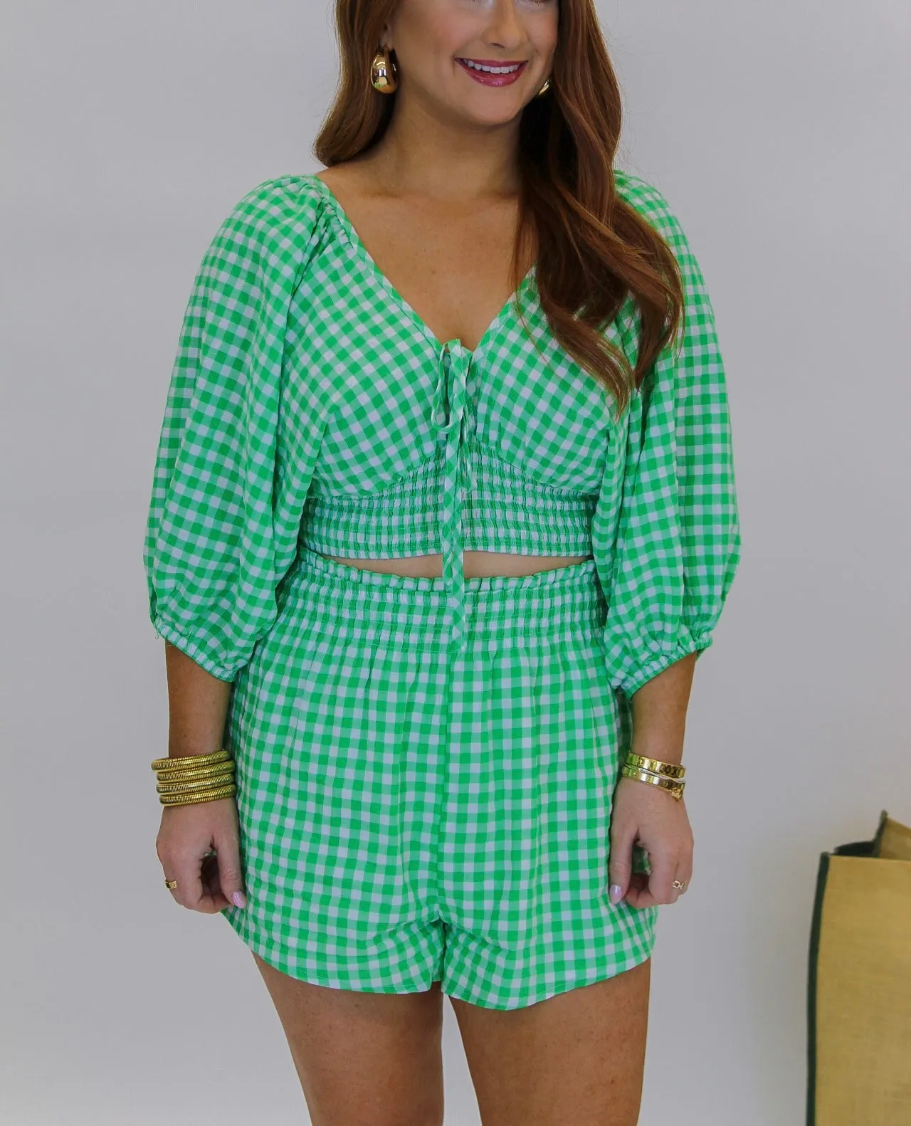 Chipper Gingham Top & Bottom Set - Green