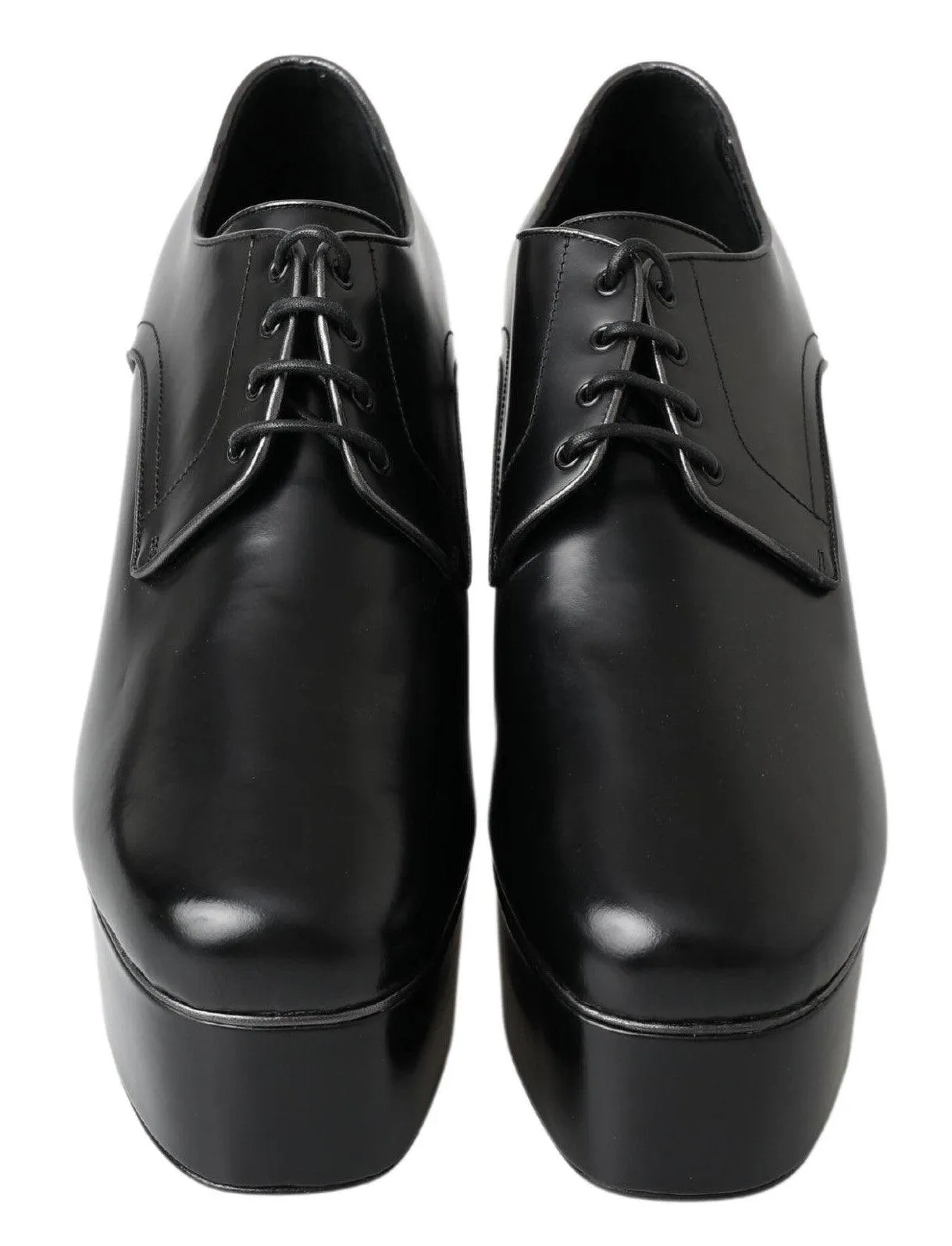 Dolce & Gabbana Black Leather Lace Up High Heels Derby Shoes