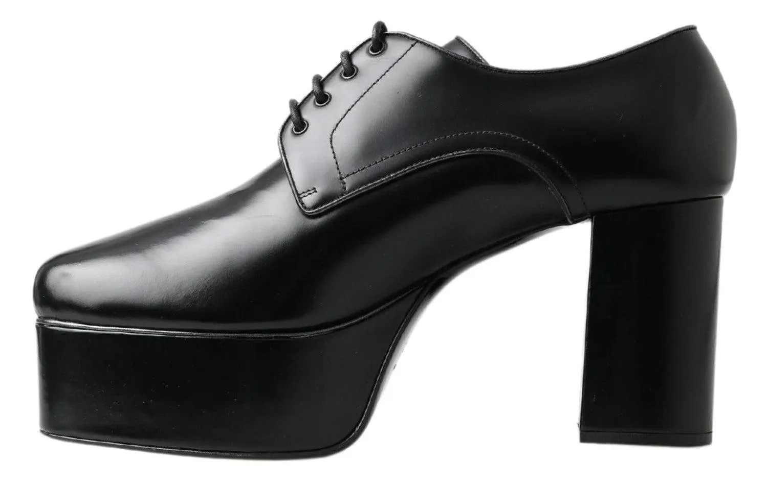 Dolce & Gabbana Black Leather Lace Up High Heels Derby Shoes