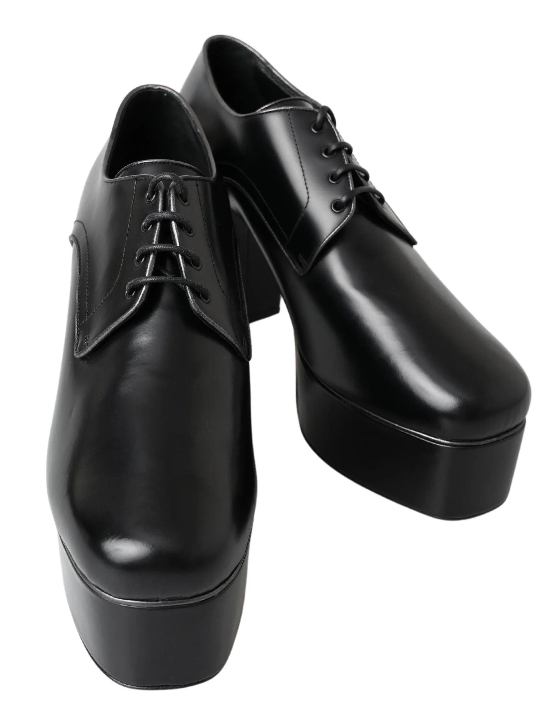 Dolce & Gabbana Black Leather Lace Up High Heels Derby Shoes