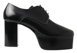 Dolce & Gabbana Black Leather Lace Up High Heels Derby Shoes