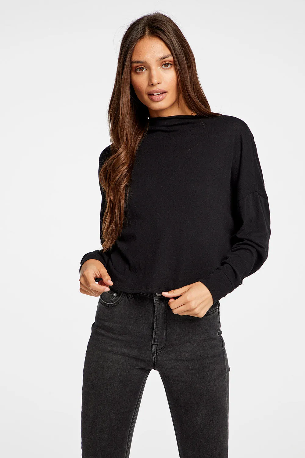 Gauzy Cotton Funnel Neck Drop Shoulder Dolman Tee