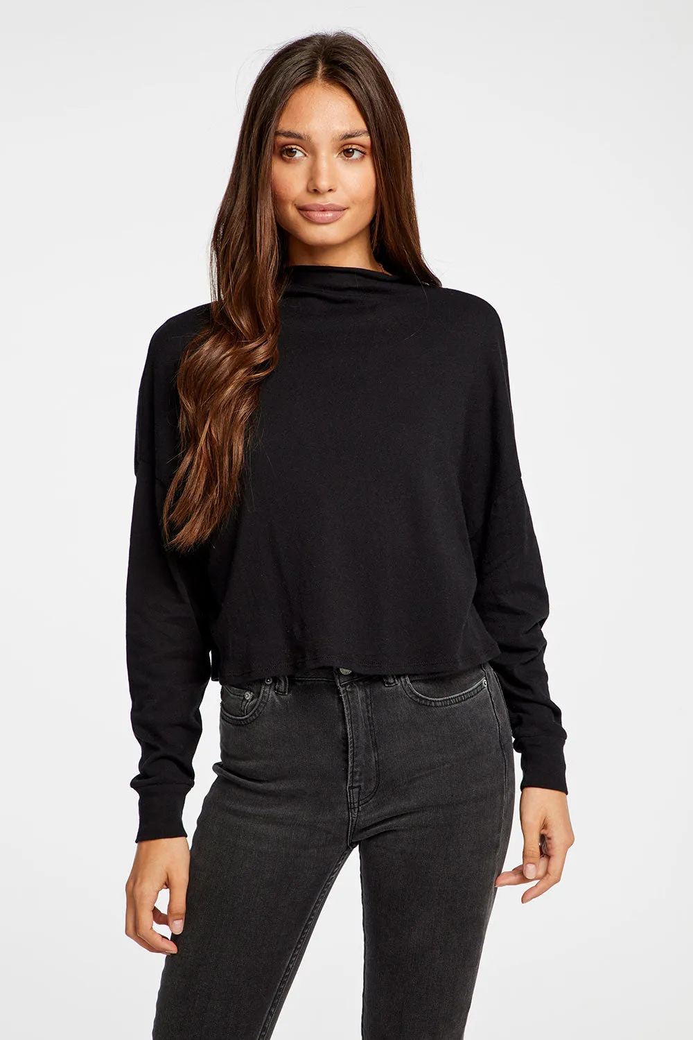 Gauzy Cotton Funnel Neck Drop Shoulder Dolman Tee