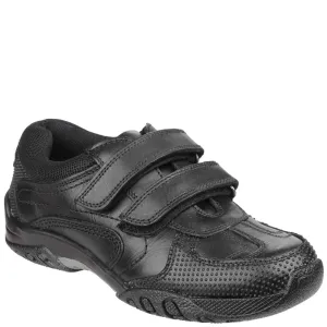 Hush Puppies Jezza Black Leather Boys Custom Fit Velcro School Shoes