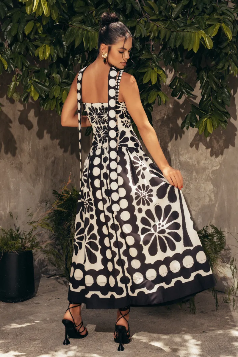lisabeth Floral Spaghetti Maxi Dress In Black