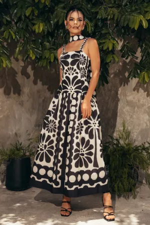 lisabeth Floral Spaghetti Maxi Dress In Black