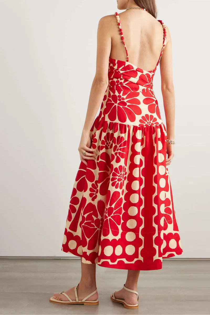 lisabeth Floral Spaghetti Maxi Dress In Red