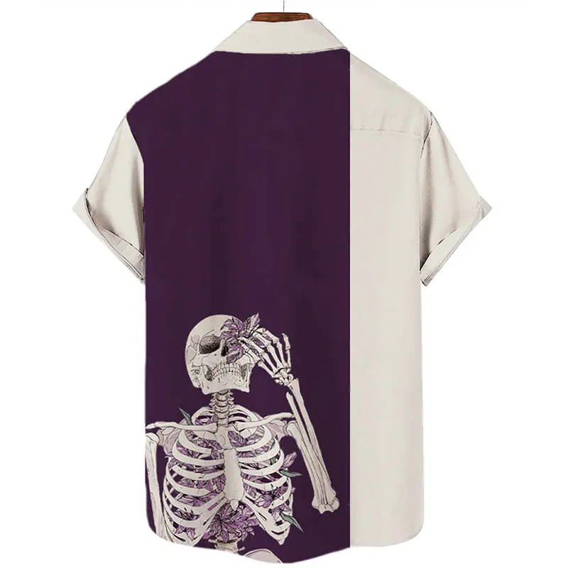 Men's Skull Print Short Sleeve Hawaiian Shirt