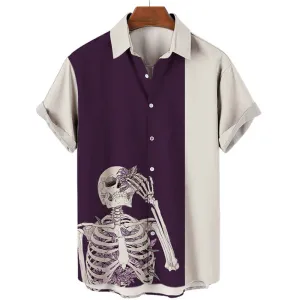 Men's Skull Print Short Sleeve Hawaiian Shirt