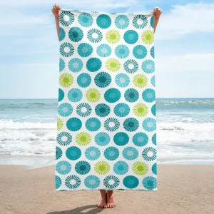 Mid Century Modern Aqua FlowerPower Beach & Pool Towel