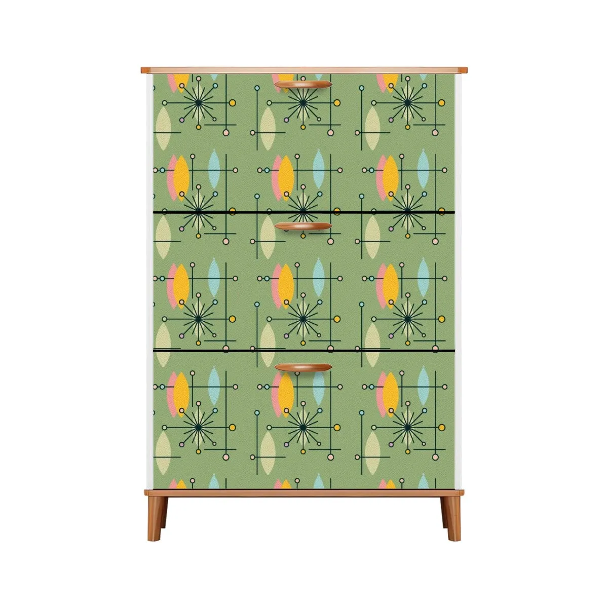 Mid Century Modern Green Yellow Atomic 50s Shoe Cabinet Storage Drawers