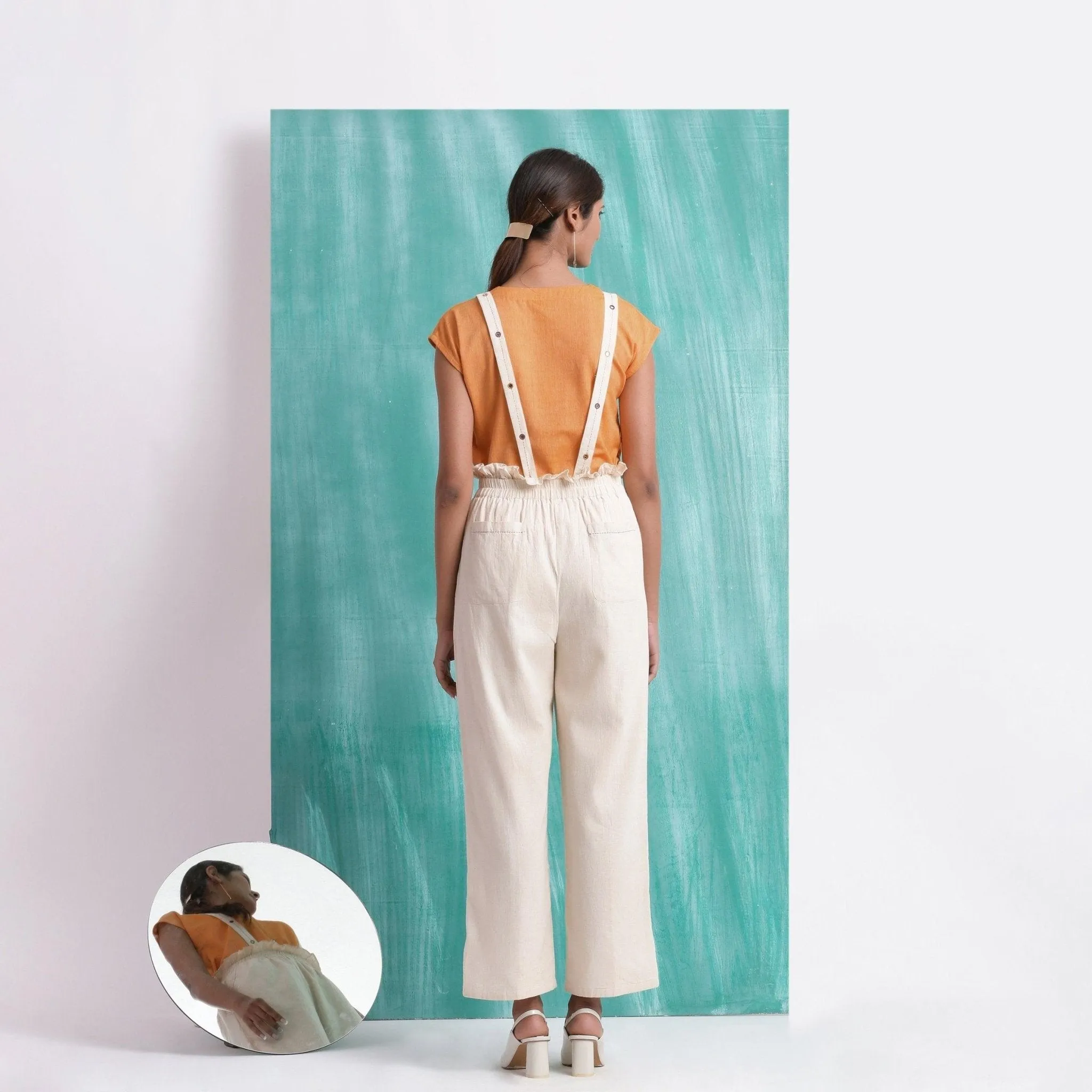 Mirror Work Cotton Muslin Elasticated High-Rise Suspender Pant