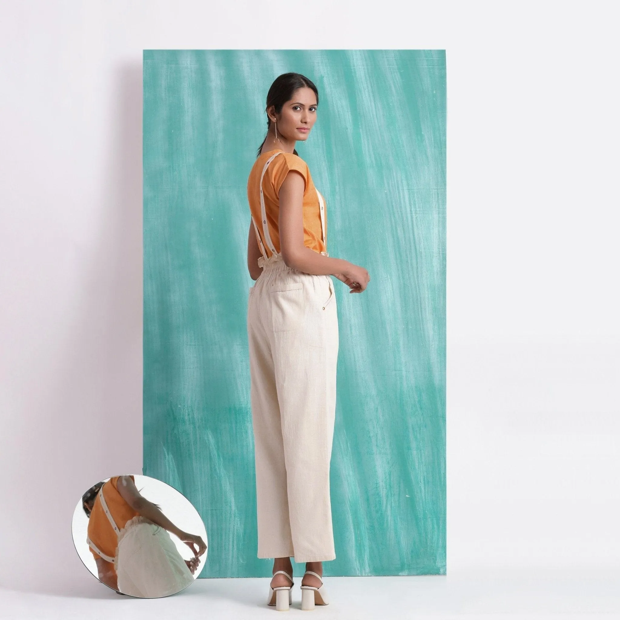 Mirror Work Cotton Muslin Elasticated High-Rise Suspender Pant