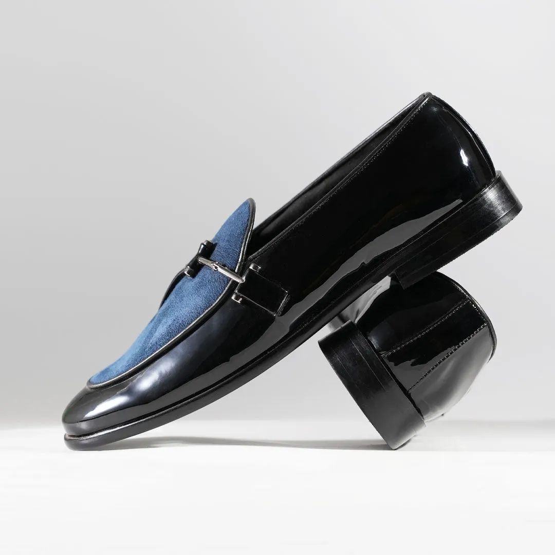 Monkstory Eclecta Glossy Side Buckle Slip Ons - Blue/Black