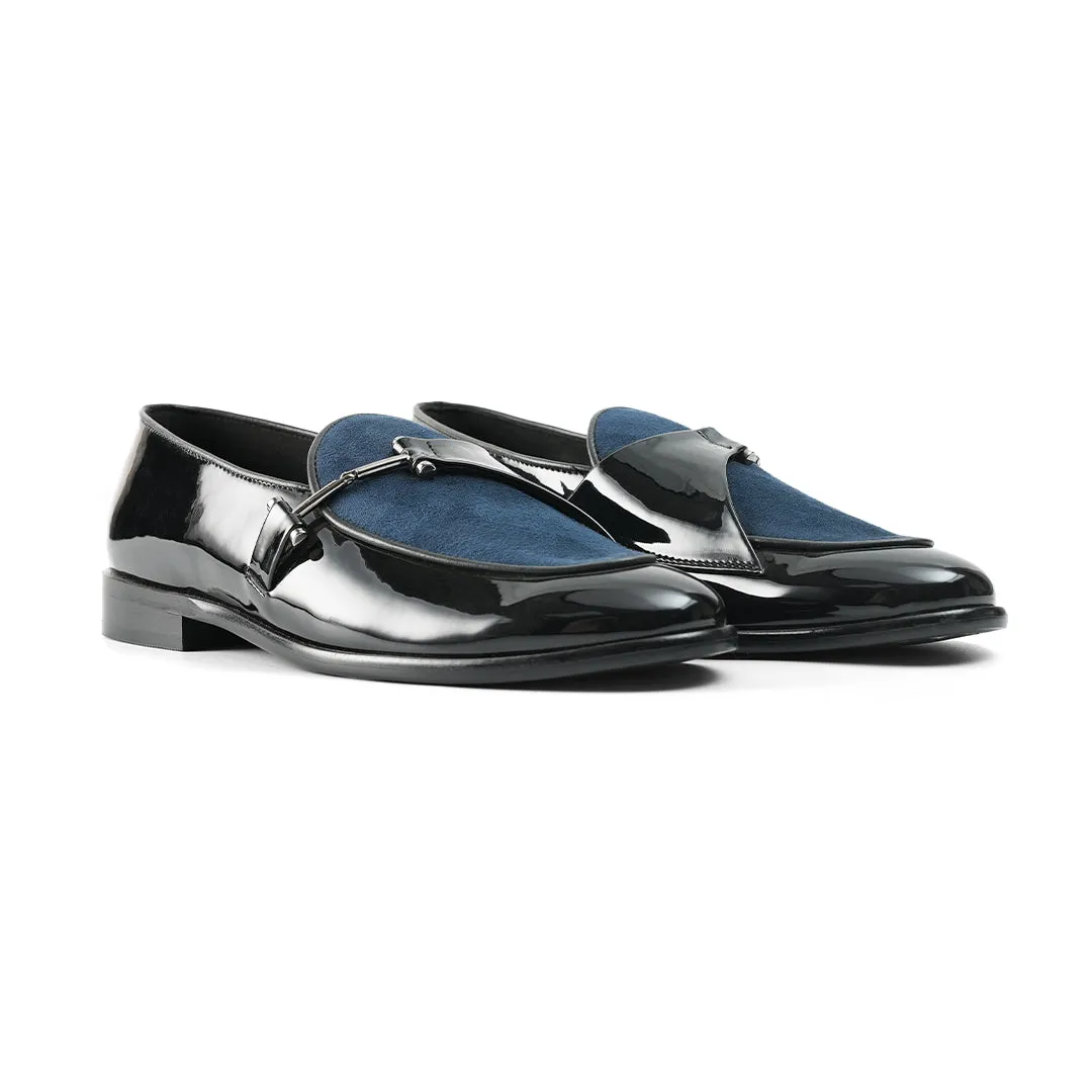 Monkstory Eclecta Glossy Side Buckle Slip Ons - Blue/Black