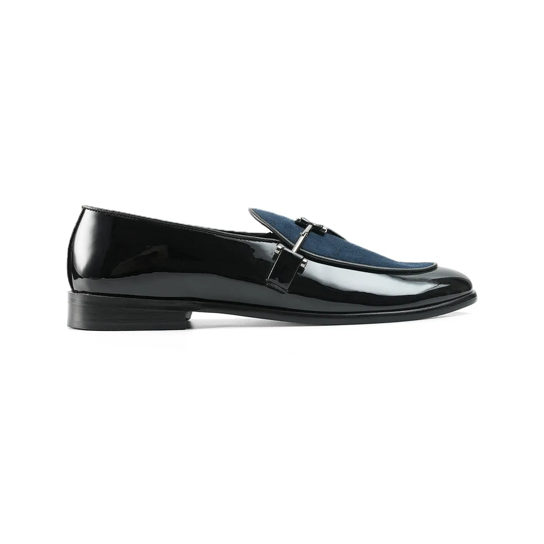 Monkstory Eclecta Glossy Side Buckle Slip Ons - Blue/Black