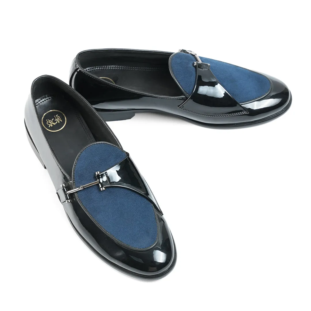 Monkstory Eclecta Glossy Side Buckle Slip Ons - Blue/Black