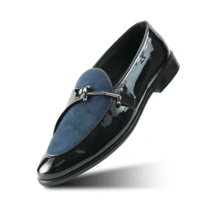Monkstory Eclecta Glossy Side Buckle Slip Ons - Blue/Black