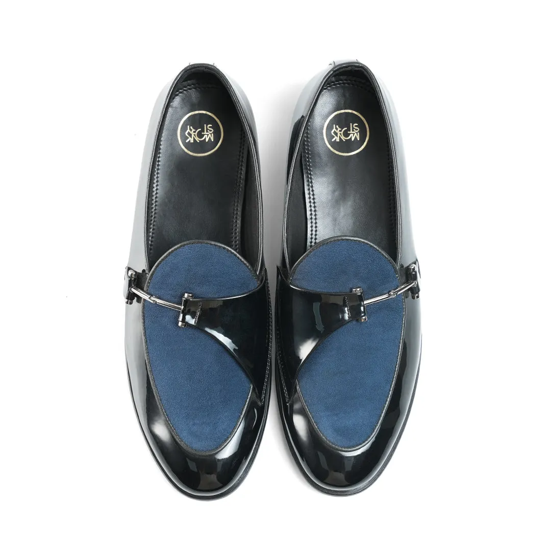 Monkstory Eclecta Glossy Side Buckle Slip Ons - Blue/Black
