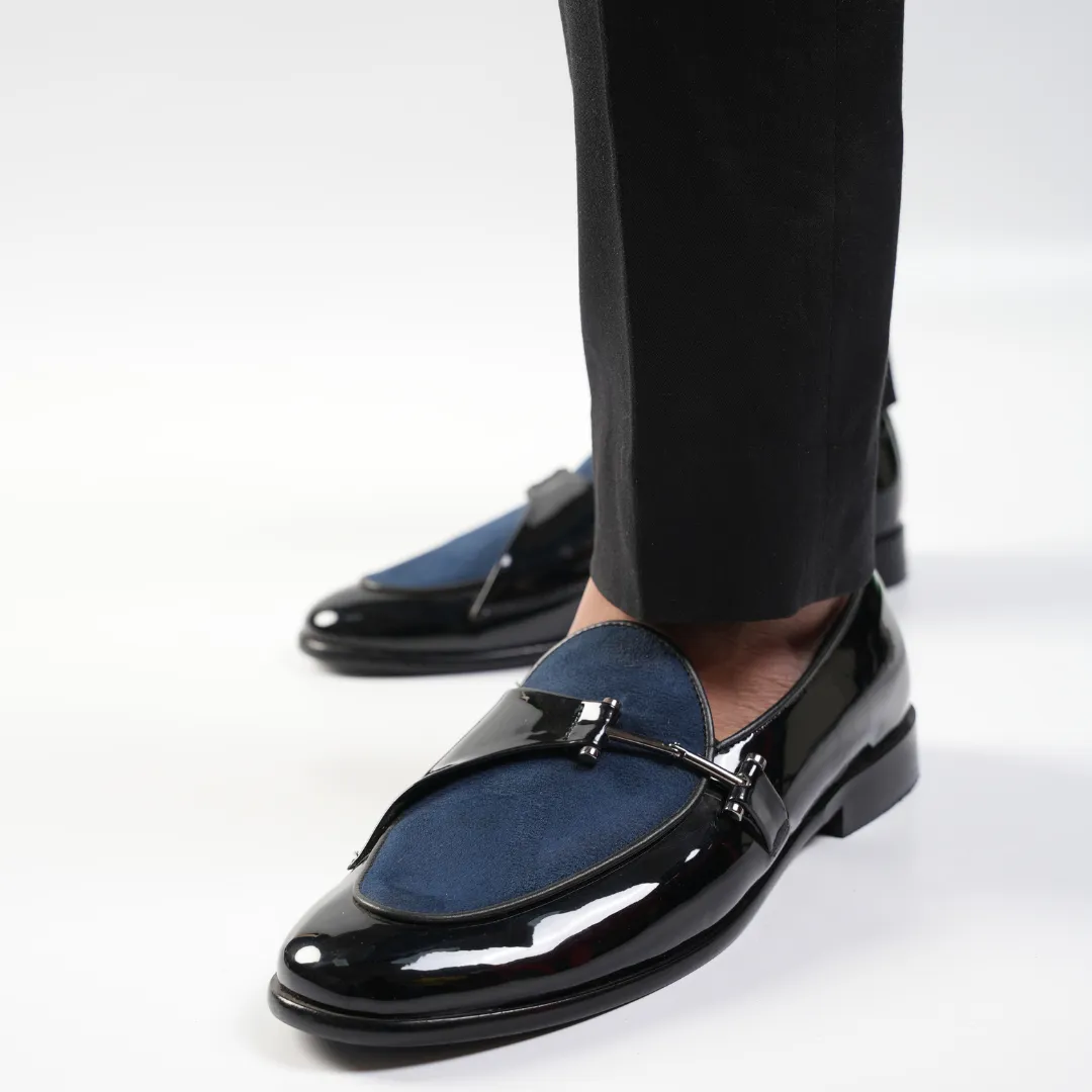 Monkstory Eclecta Glossy Side Buckle Slip Ons - Blue/Black
