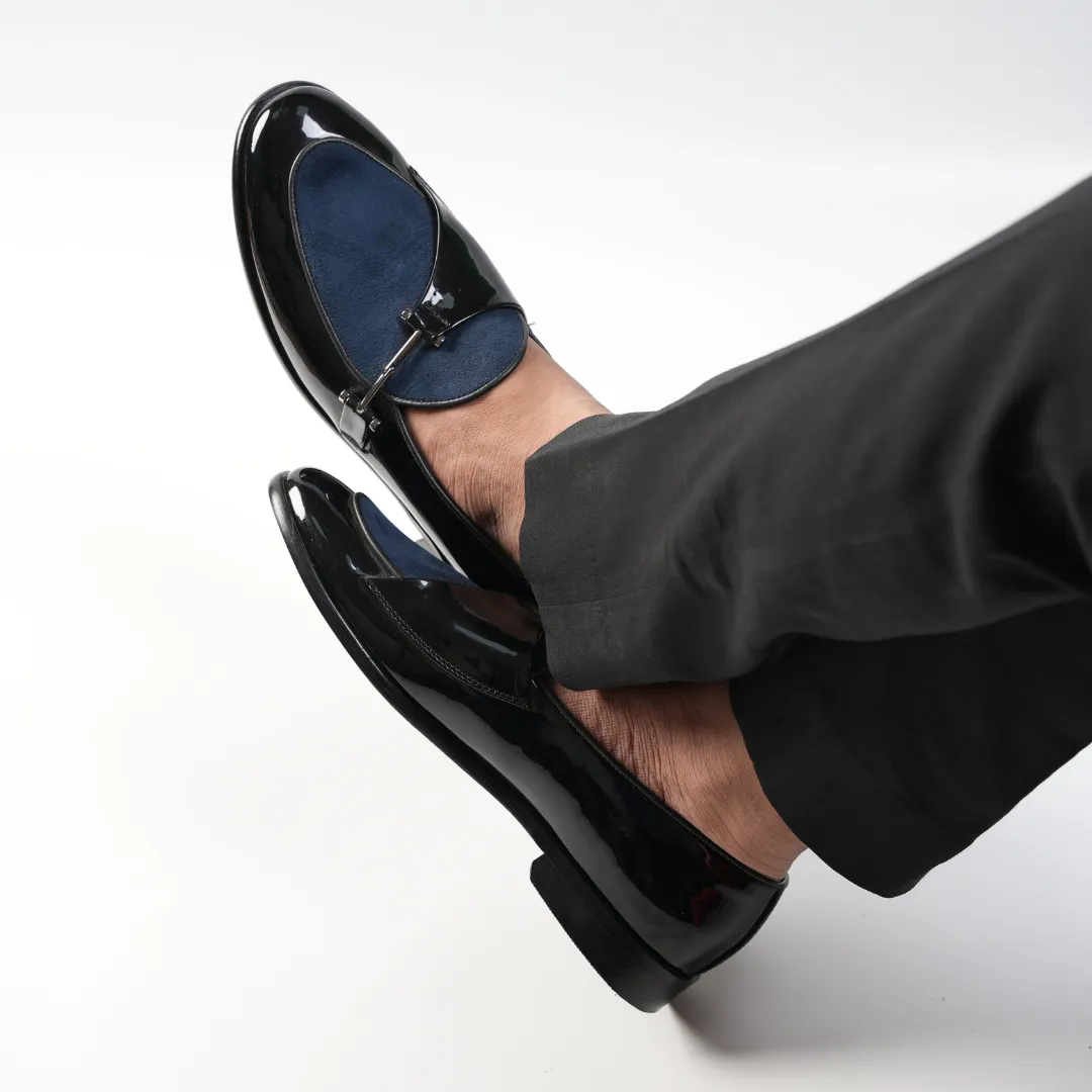 Monkstory Eclecta Glossy Side Buckle Slip Ons - Blue/Black