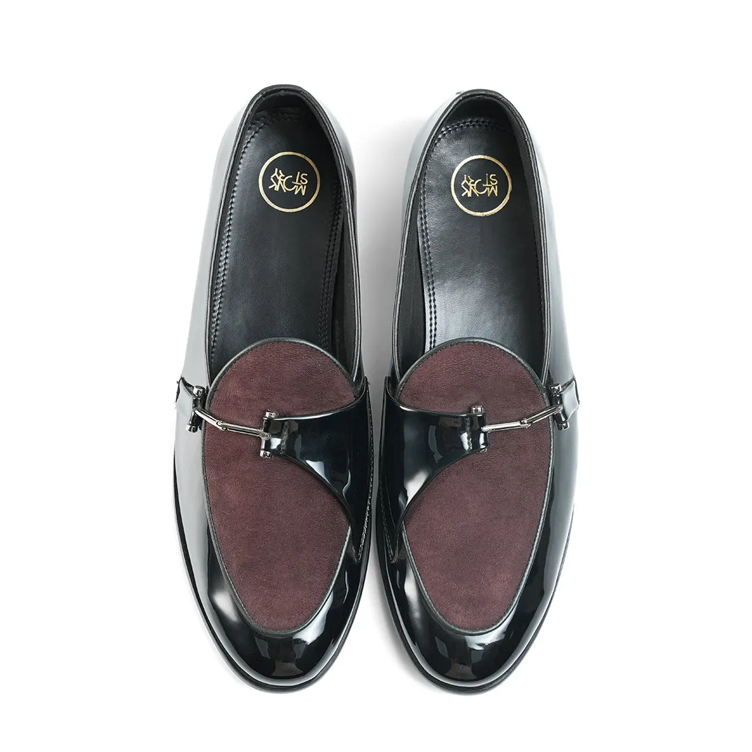 Monkstory Eclecta Glossy Side Buckle Slip Ons - Brown/Black