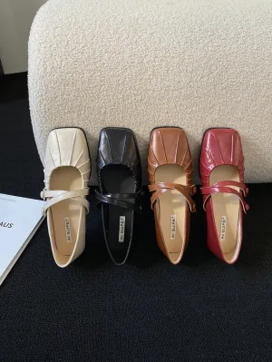 Mqtime Square Toe Women Loafers Flat Low Heeled 2024 New Arrivals Mary Janes White Black Brown Red Fashion Dress Shoes Woman Size 35-39