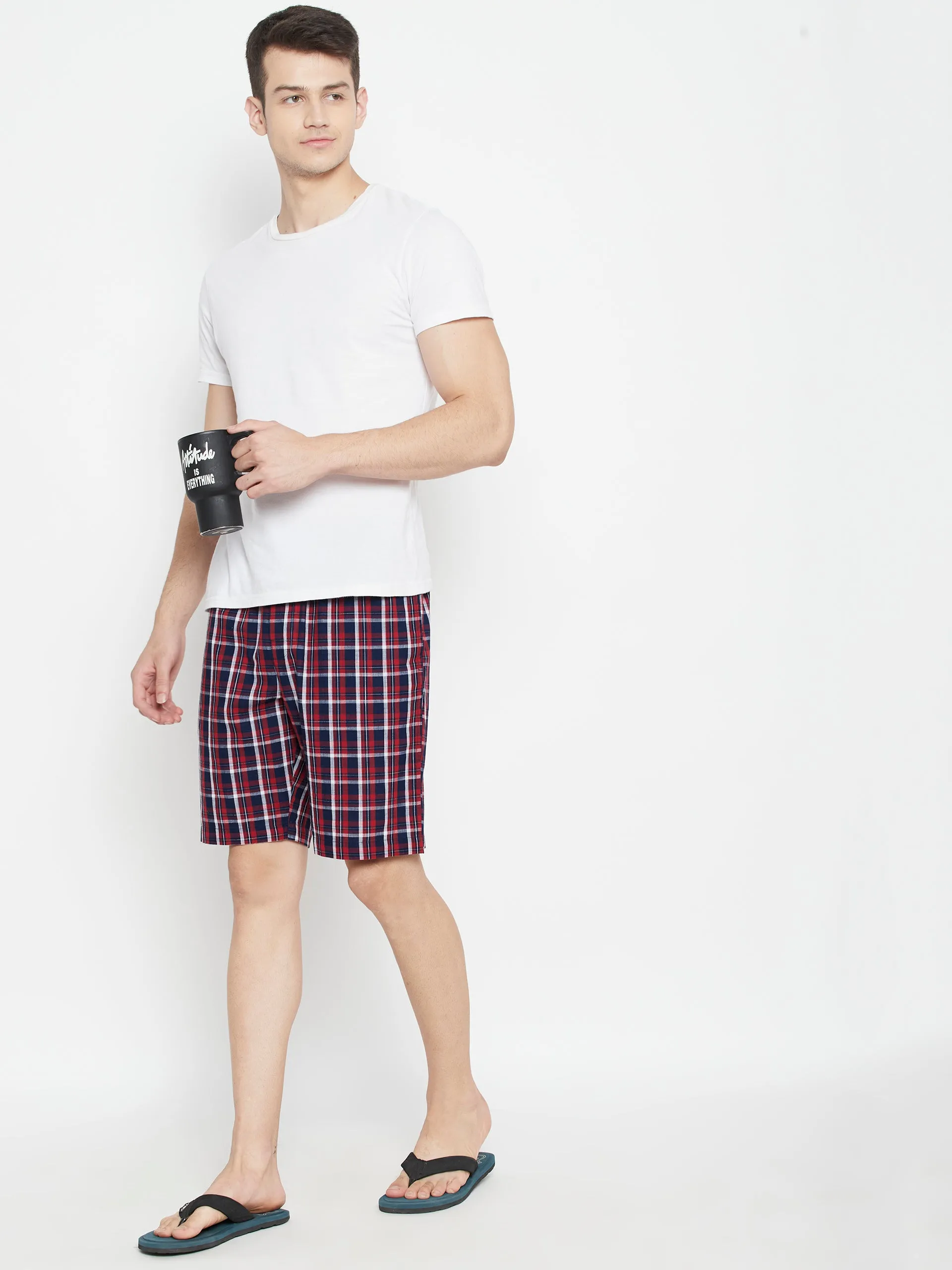 Red Checked Slim Fit Lounge Shorts
